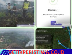 Dengan Sigap Jajaran Kepolisian Polres Oku Timur Cek Titik Hostpot Aplikasi Stop Karhutla Serta Padamkan Api Yang Terjadi, di Wilkum Polsek Cempaka
