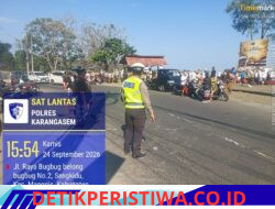 Pastikan Kegiatan Masyarakat Berjalan dengan Lancar, Satuan Lalulintas Polres Karangasem Lakukan Gatur Lalin Pura Gumang Desa adat Bugbug