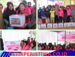 Dalam Rangka HUT Bhayangkari Ke – 74 Bhayangkari Peduli, Ketua Bhayangkari Cabang Oku Timur Menyalurkan Bansos Dan Meresmikan Sumur Bor, MCK, di Kecamatan Buay Madang Timur