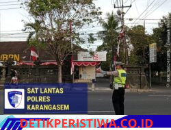 Cegah Lakalantas, Personel Sat Lantas Polres Karangasem Intensifkan Gatur Lalin di Simpang 3 Pesagi
