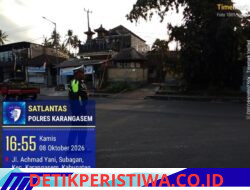 Pastikan Kelancaran Arus Lalulintas, Unit Turjawali Sat Lantas Polres Karangasem Lakukan Gatur Lalin di Pos 3 Patung Salak Jasri