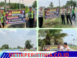Antisipasi Kecelakaan Sat Lantas Polres Oku Timur Pasang Banner Himbauan, di Berbagai Titik Jalan Wilayah Yang Rawan Sering Terjadi Laka Lantas