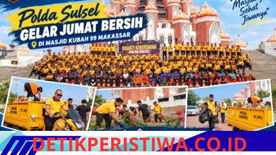 Wakapolda Sulsel Pimpin Aksi Bersih-bersih Masjid 99 Kubah, Polisi Hadir untuk Masyarakat